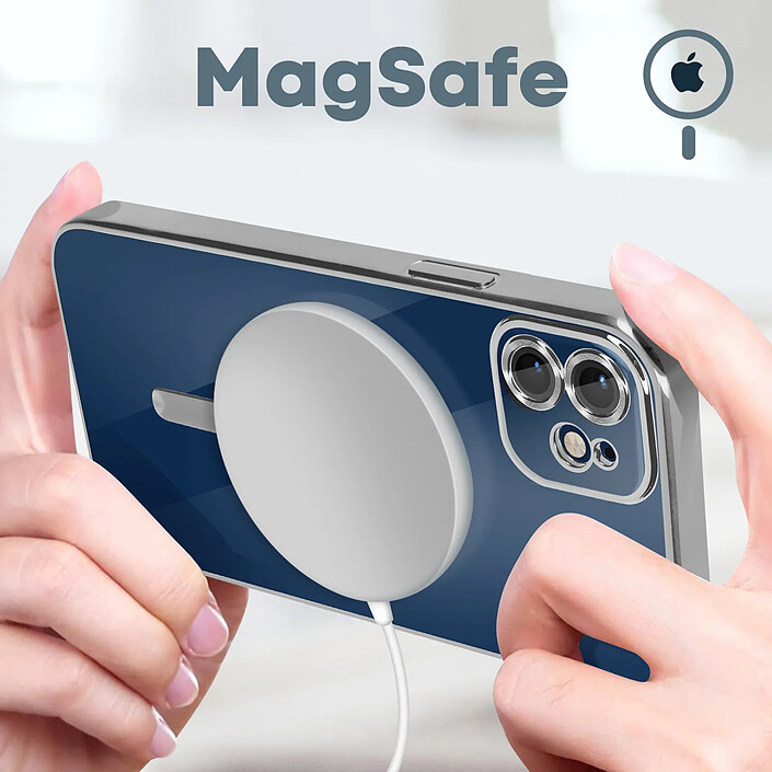 Avis Avizar Coque MagSafe pour iPhone 12 Silicone Protection Caméra Contour Chromé Argent