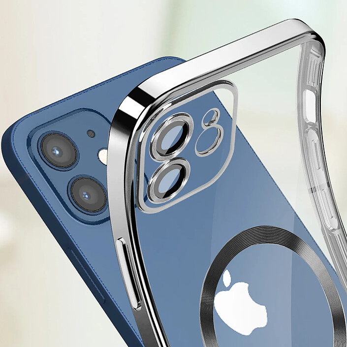 Avizar Coque MagSafe pour iPhone 12 Silicone Protection Caméra Contour Chromé Argent pas cher
