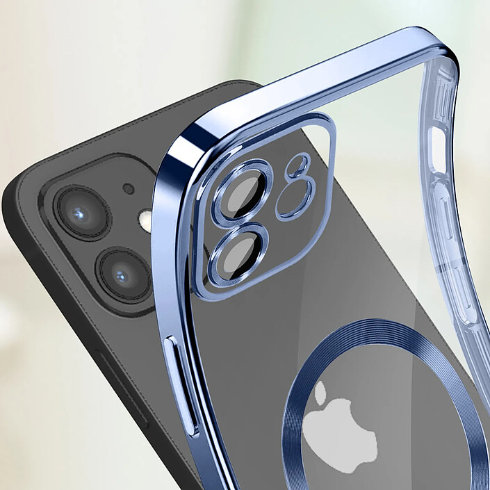 Avizar Coque MagSafe pour iPhone 12 Silicone Protection Caméra Chromé Bleu Clair pas cher