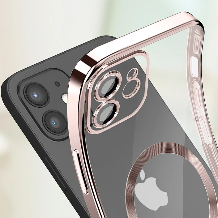 Avizar Coque MagSafe pour iPhone 12 Silicone Protection Caméra Contour Chromé Rose Gold pas cher