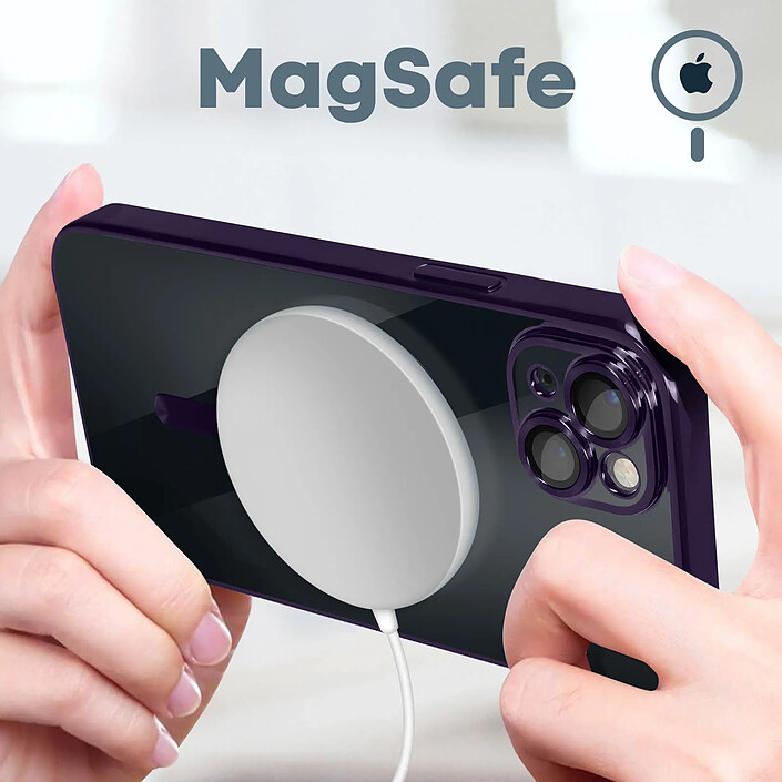 Avis Avizar Coque MagSafe pour iPhone 13 Silicone Protection Caméra Contour Chromé Violet