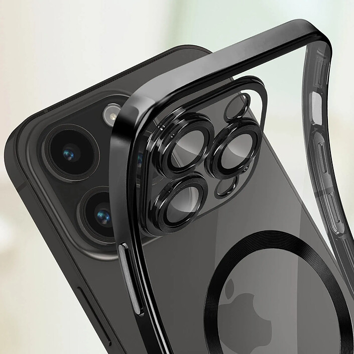 Avizar Coque MagSafe pour iPhone 14 Pro Silicone Protection Caméra Contour Chromé Noir pas cher