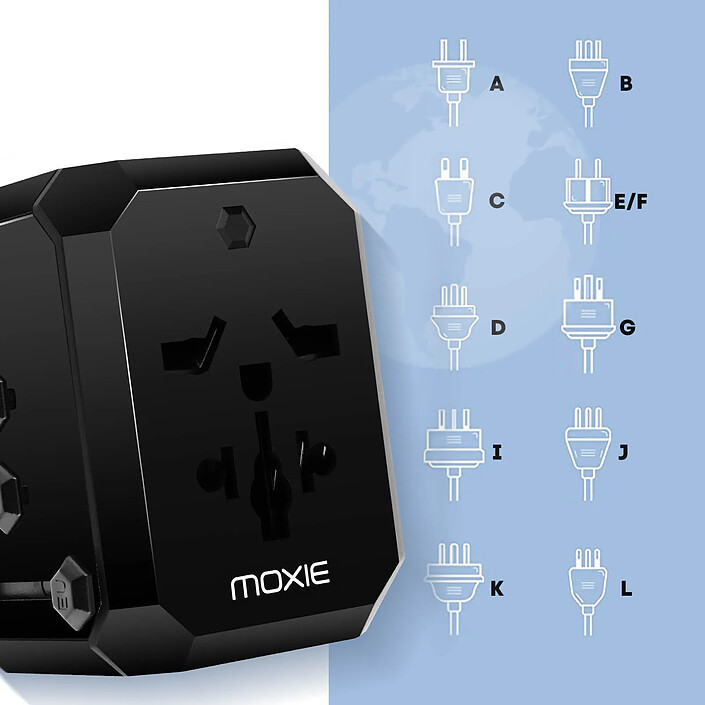 Acheter Moxie Adaptateur Prise Universel EU / USA / UK / AUS + 3 USB + 1 USB C Moxie Noir