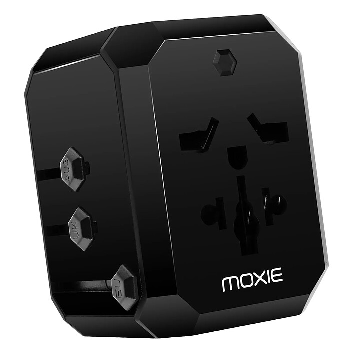Moxie Adaptateur Prise Universel EU / USA / UK / AUS + 3 USB + 1 USB C Moxie Noir