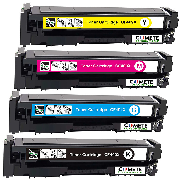 4 Toners compatibles HP 201 - 1 Noir + 1 Cyan + 1 Magenta + 1 Jaune
