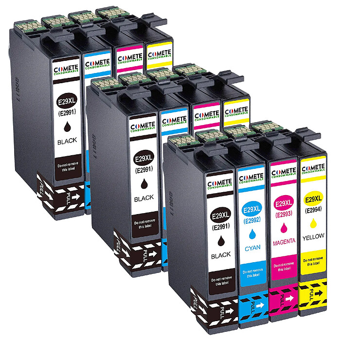 COMETE, Entreprise française - 29XL - Pack de 12 Cartouches 29XL compatibles Epson 29 XL - Noir et Couleur