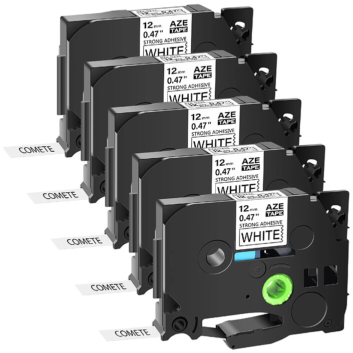 COMETE - TZe-S231 - 5 Rubans TZe-S231 Noir sur Blanc cassette recharge pour étiqueteuse Brother