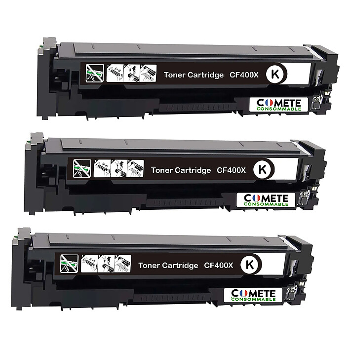 COMETE - 201 - 3 Toners compatibles pour HP 201 CF400X - 3 Noir - Marque Française