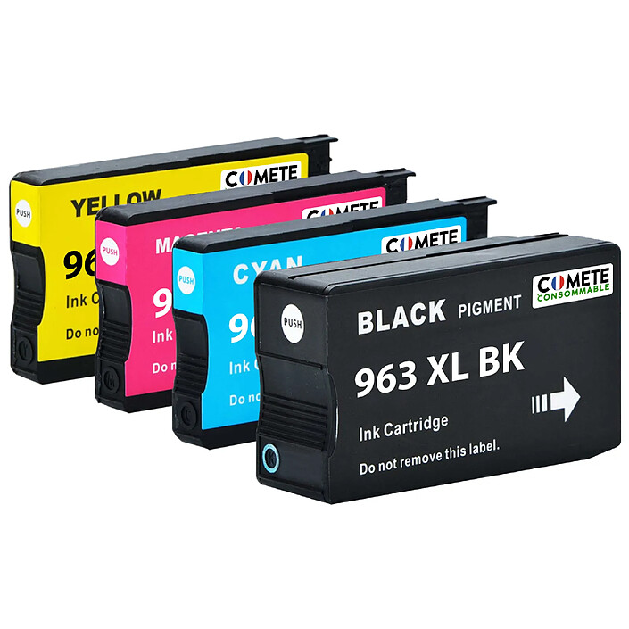 COMETE - 963 XL - 4 cartouches compatibles avec HP 963 XL - Noir et Couleur - Marque française