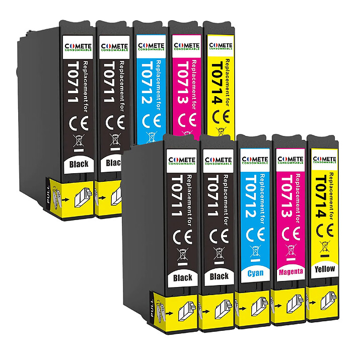 COMETE - Marque Française - T0715 - 10 Cartouches d'encre Compatible avec Epson T0715 (T0711 T0712 T0713 T0714)
