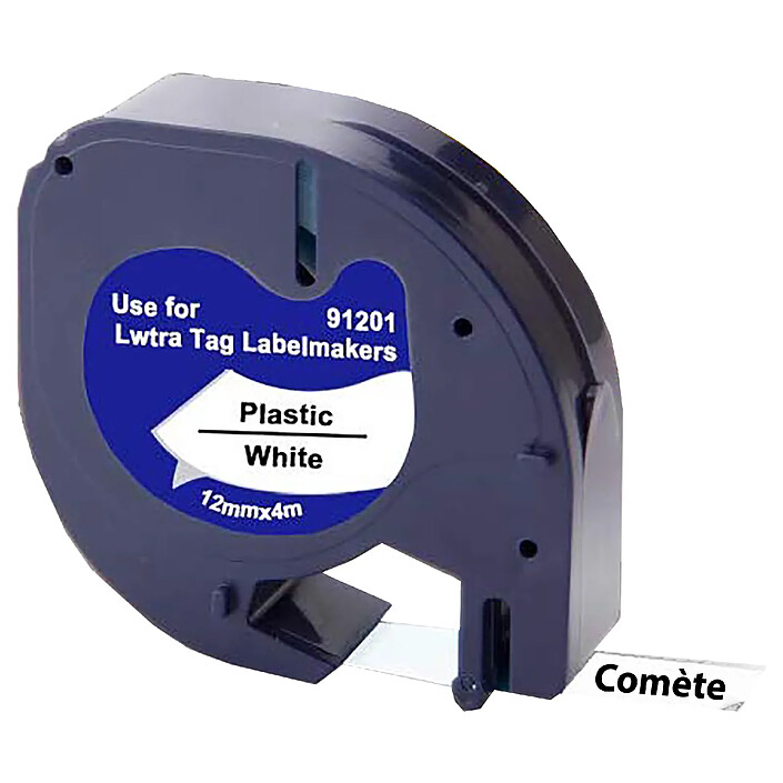 COMETE - 91201 - 1 Ruban compatible 91201 S0721610 pour Étiqueteuses Dymo Letratag -12mm x 4m Noir sur Blanc