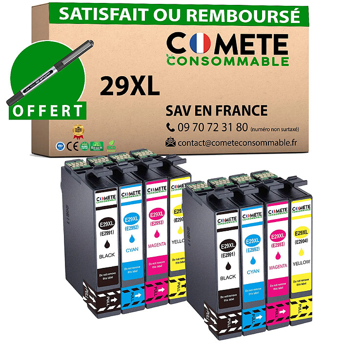COMETE, Entreprise française - 29XL - Pack de 8 Cartouches 29XL compatibles Epson 29XL - Noir et Couleur