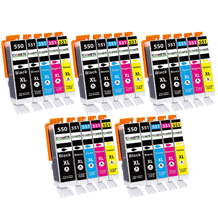 COMETE  - Marque Française - 550XL 551XL - 25 Cartouches Compatibles 550 XL 551 XL pour Canon PIXMA