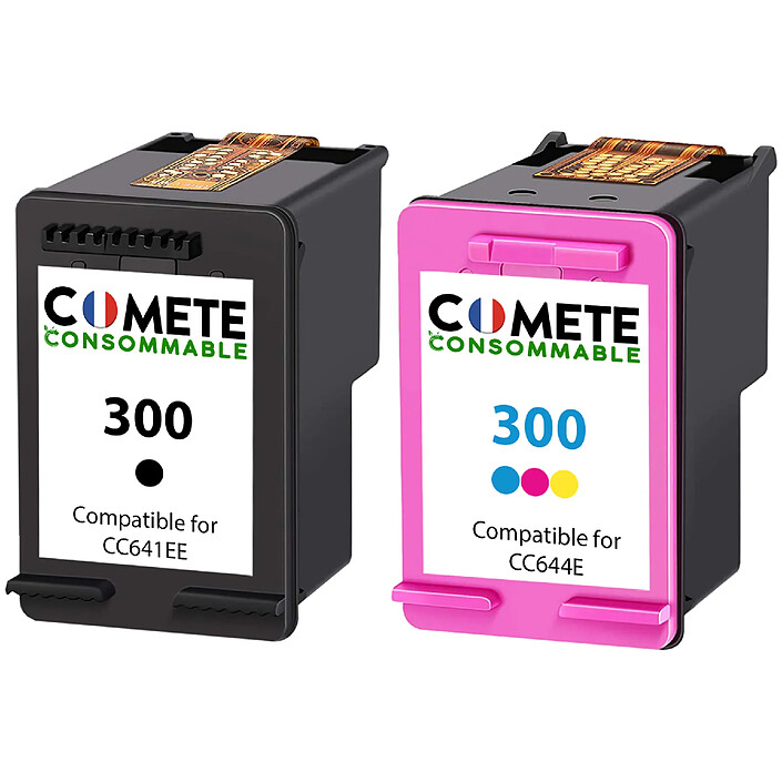 COMETE - Marque Française - 300 - 2 Cartouches d'Encre Compatibles HP 300 - 1 Noir + 1 Couleur