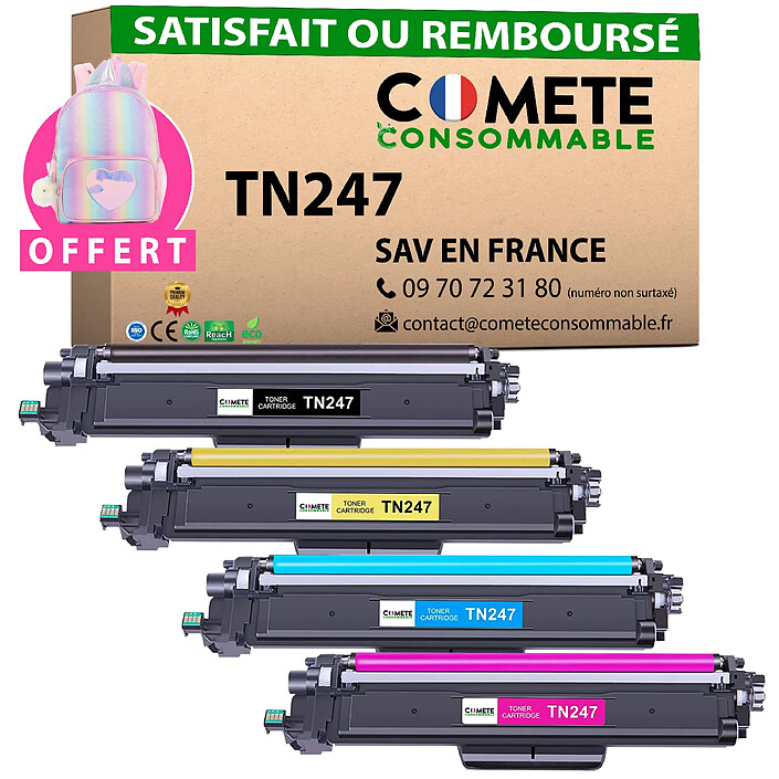 COMETE - Marque Française - TN247 - 4 Toners compatibles BROTHER TN247 - Noir et Couleur