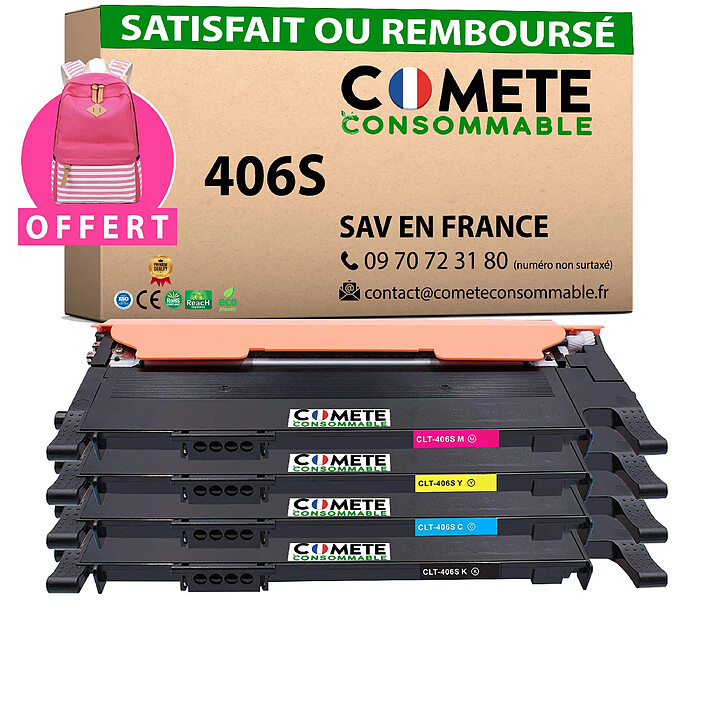 COMETE - Marque Française - 406S - 4 Cartouches de Toners Compatibles Samsung CLT-K406S CLT-C406S CLT-M406S CLT-Y406 406S 406C