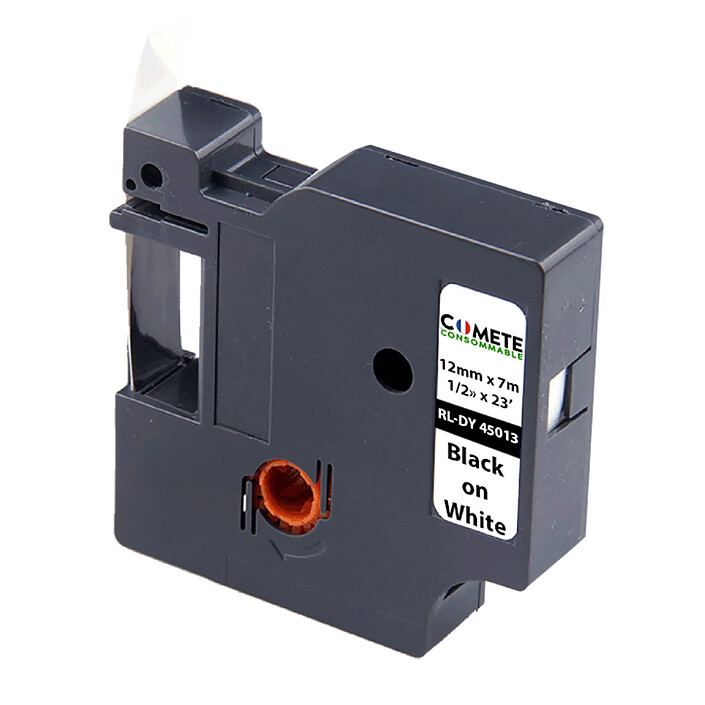 COMETE - 45013 - 1 Ruban Compatible pour Étiqueteuses Dymo D1 45013 S0720530 - 12mm x 7m Noir sur Blanc