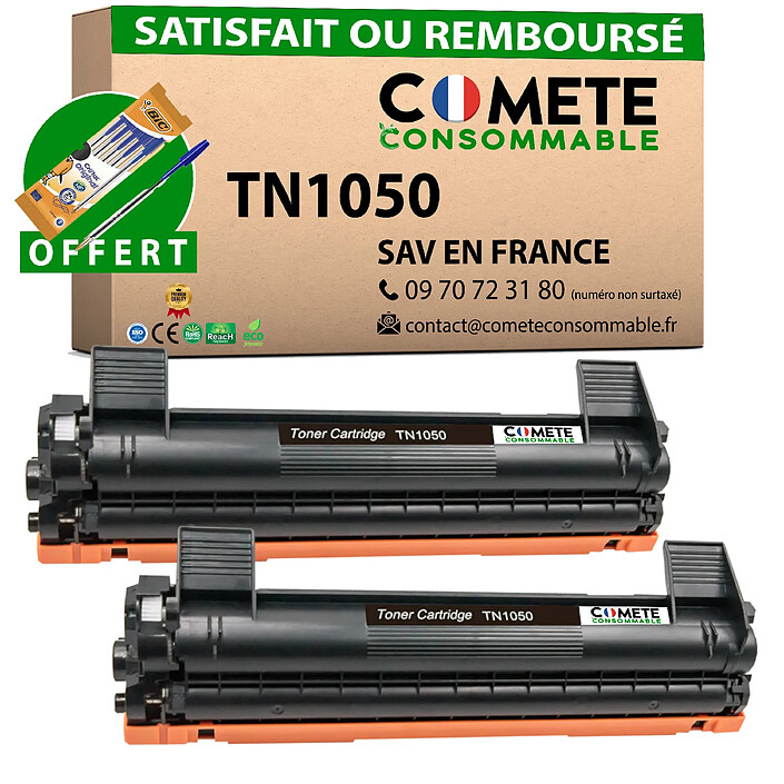 COMETE  - Marque Française - TN1050 - 2 Toners compatibles BROTHER TN1050 - 2 Noir