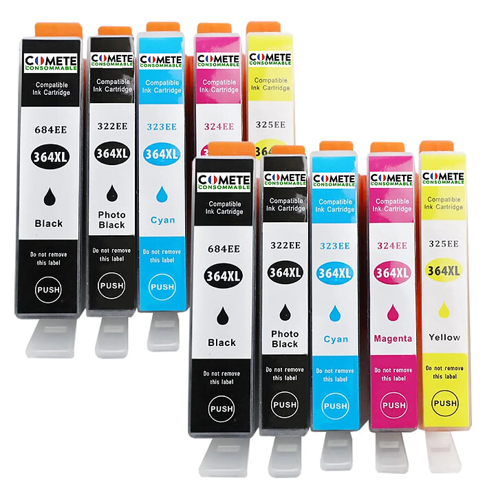 COMETE - HP 364XL - 10 Cartouches compatibles HP 364XL - Noir et Couleur - Marque française