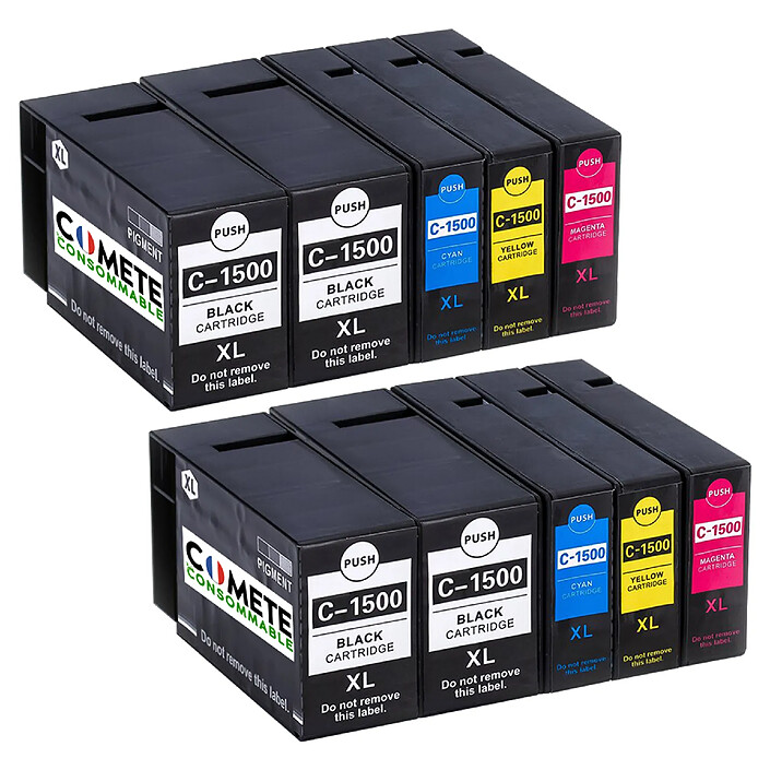 COMETE - Marque française - 1500XL - 10 Cartouches Compatibles 1500XL PGI-1500 pour CANON - Noir/Couleur