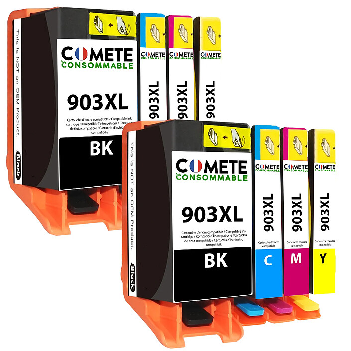 COMETE - Marque Française - 903XL - 8 Cartouches compatibles HP 903 XL 903XL - 2 Noir, 2 Cyan, 2 Magenta, 2 Jaune