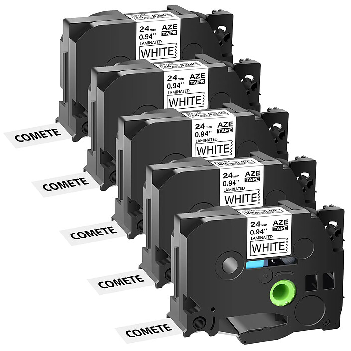COMETE - Tze251 - 5 Rubans compatible Brother TZe-251 Noir sur Blanc cassette recharge pour étiqueteuse Brother