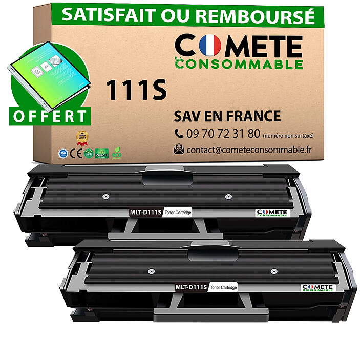 COMETE - Marque Française - 111S - 2 Toners Compatibles avec Samsung D111S MLT-D111S 111S Noir pour Imprimantes Samsung