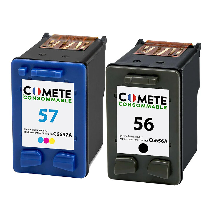 COMETE - 56XL/57XL - 1 Pack de 2 cartouches compatibles avec HP 56XL 57XL - Noir/Couleur - Marque française