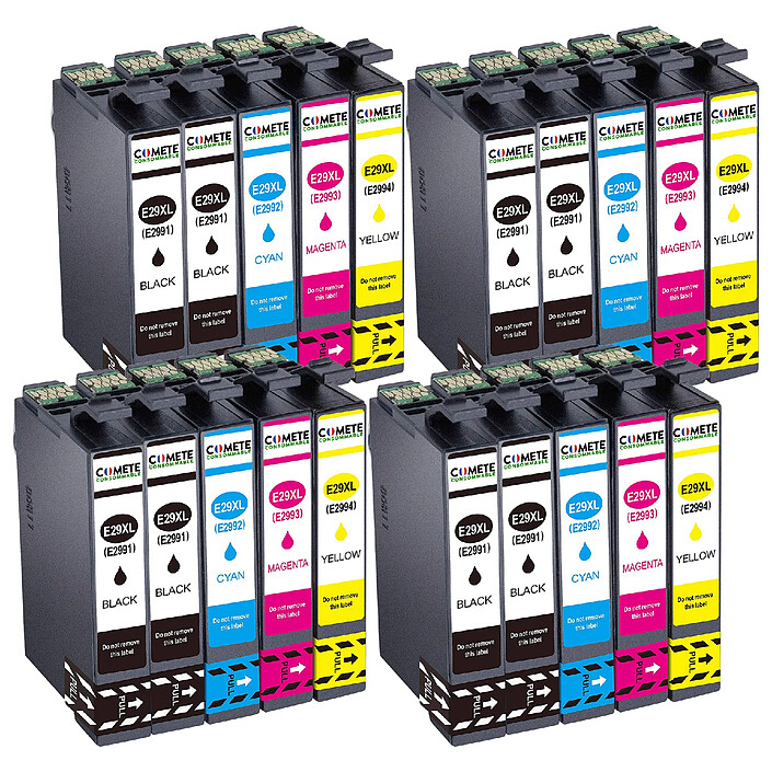 COMETE - 29XL - Pack de 20 Cartouches (4x5) 29XL compatibles Epson 29 XL - Noir et Couleur - Marque française