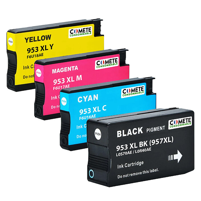 COMETE - 953XL - 4 Cartouches compatibles HP 953 XL 953XL - Noir et Couleur - Marque française