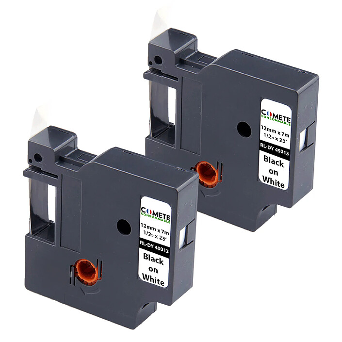COMETE - 45013 - 2 Rubans Compatibles pour Étiqueteuses Dymo D1 45013 S0720530 - 12mm x 7m Noir sur Blanc