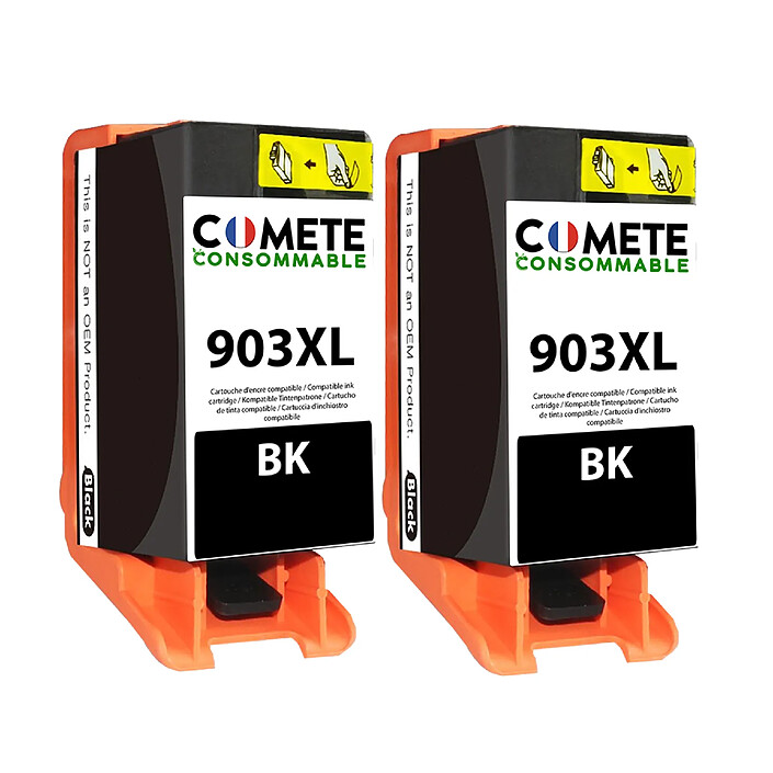 COMETE - Marque française - 903XL  - 2 cartouches compatibles avec HP 903 XL 903XL - 2 Noir