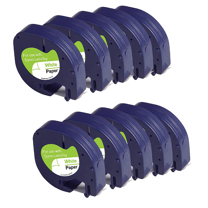 COMETE - 91200 - 10 Rubans 91200 S0721510 Compatibles pour Etiqueteuses DYMO LetraTag - 12mm x 4m Noir sur Blanc