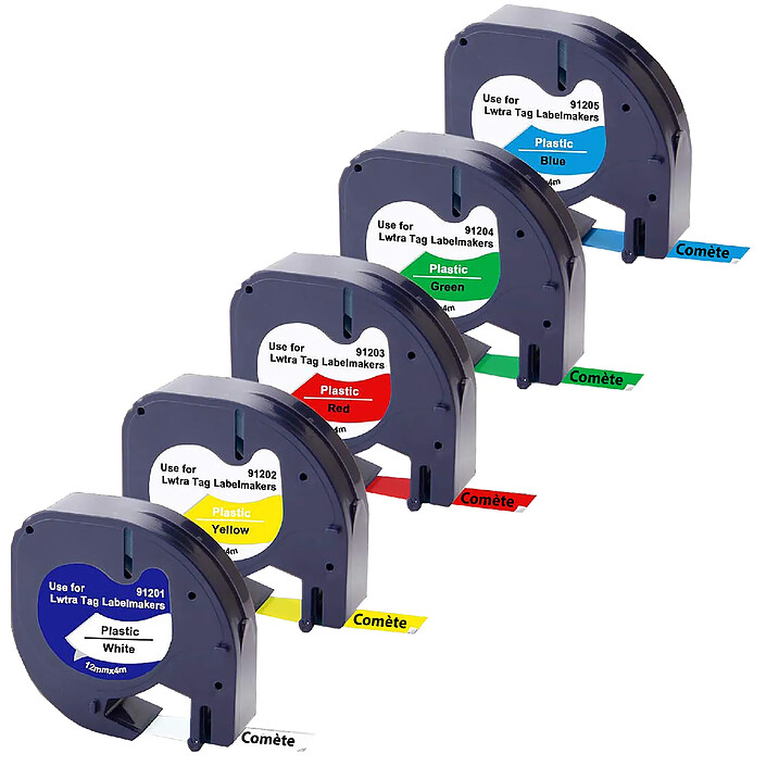 COMETE -  91201 -5 Rubans Couleur compatibles 91201 S0721610 pour Étiqueteuses Dymo - Marque française