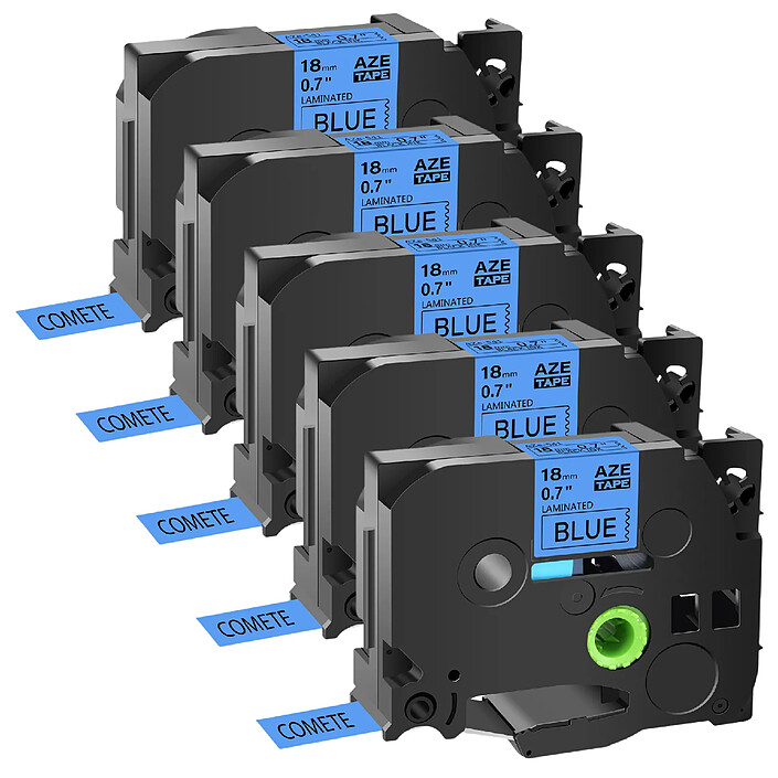 COMETE - Tze-541 - 5 Rubans compatible Brother TZe-541 Noir sur Bleu cassette recharge pour étiqueteuse Brother