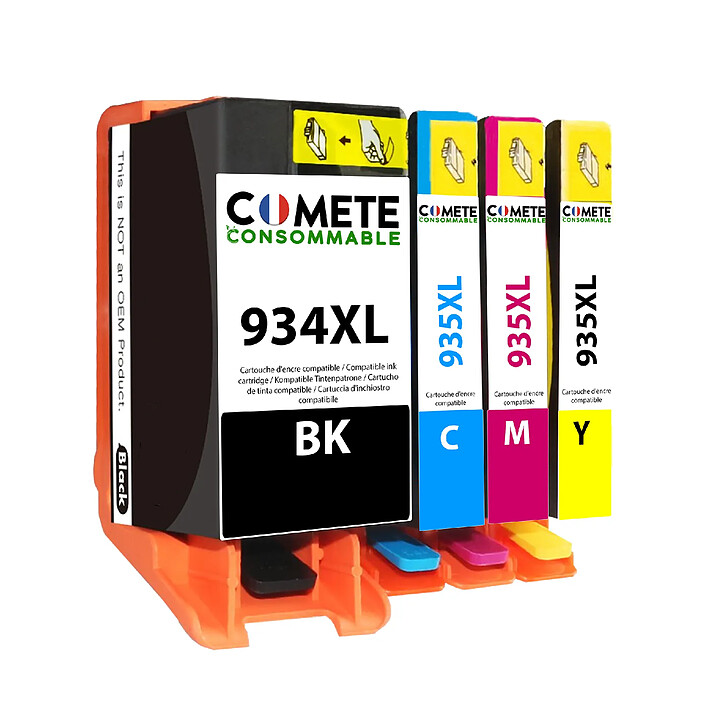 COMETE - Marque française - 934XL 935XL - 4 Cartouches compatibles HP 934 / 935 XL - 1 Noir, 1 Cyan, 1 Magenta, 1 Jaune