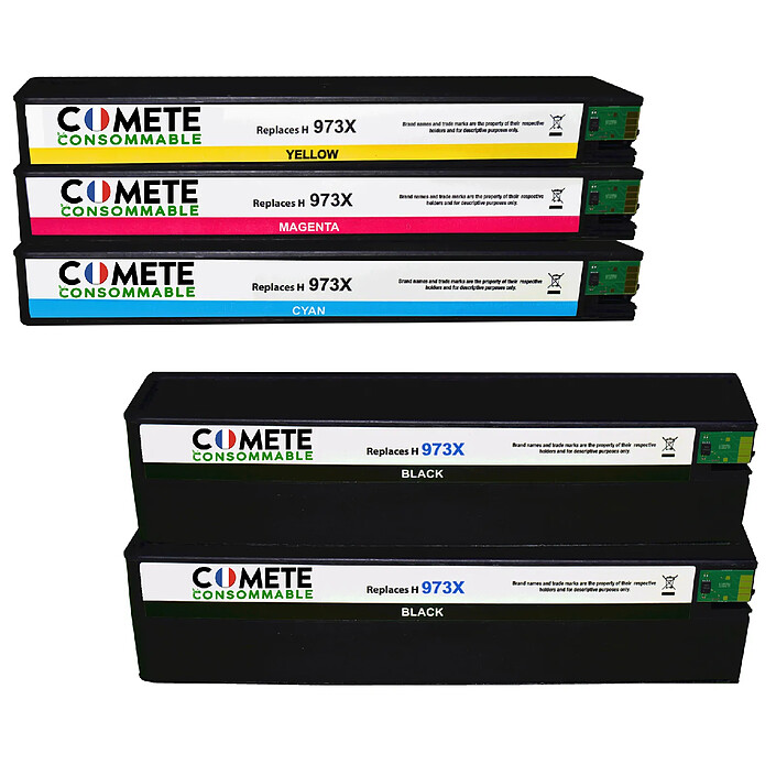 COMETE - HP 973X - 5 Cartouches compatibles HP 973X - Nori et Couleur - Marque française