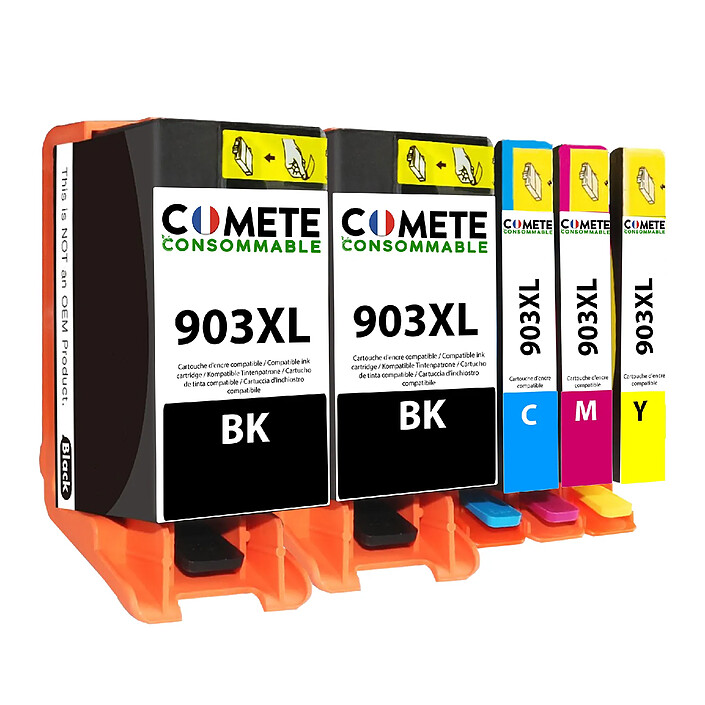 COMETE - Marque Française - HP 903XL - 5 Cartouches compatibles avec HP 903 XL - Noir et Couleur