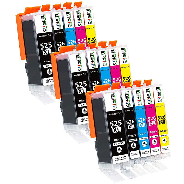 COMETE - Marque Française - 525XL 526XL - 15 Cartouches Compatibles 525XL 526XL pour Canon PIXMA
