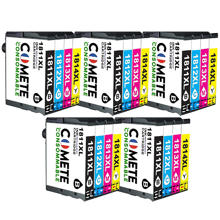 COMETE - Marque Française - 18XL - 20 Cartouches compatibles Epson 18 XL T18XL T1815 - Noir et Couleur