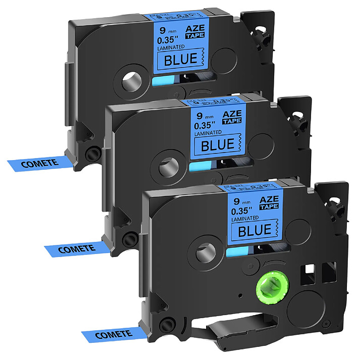 COMETE - Tze-521 - 3 Rubans compatible Brother TZe-521 Noir sur Bleu cassette recharge pour étiqueteuse Brother