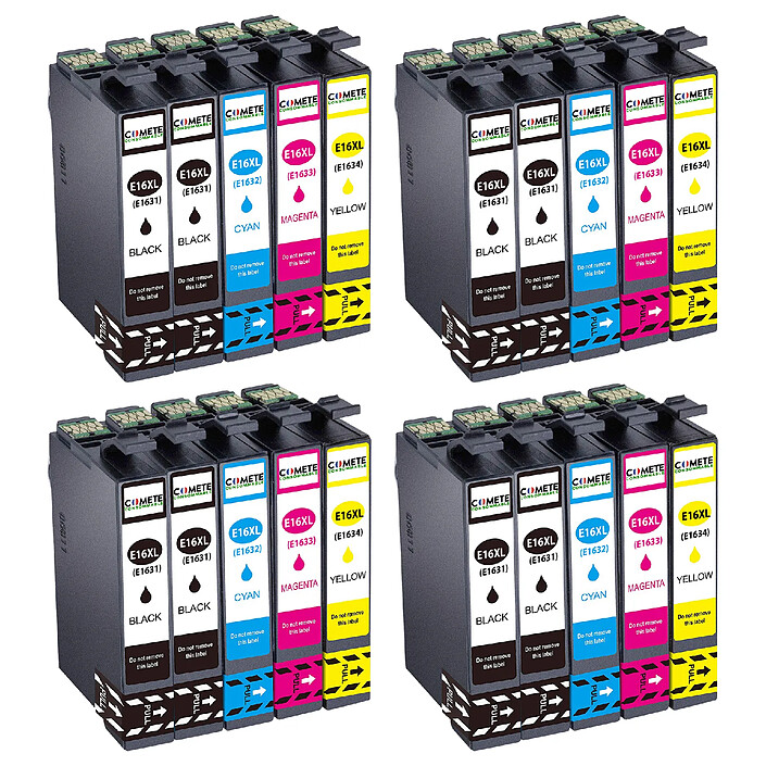 COMETE, Entreprise française - 16XL - 20 Cartouches 16XL compatibles Epson Workforce - Noir et Couleur