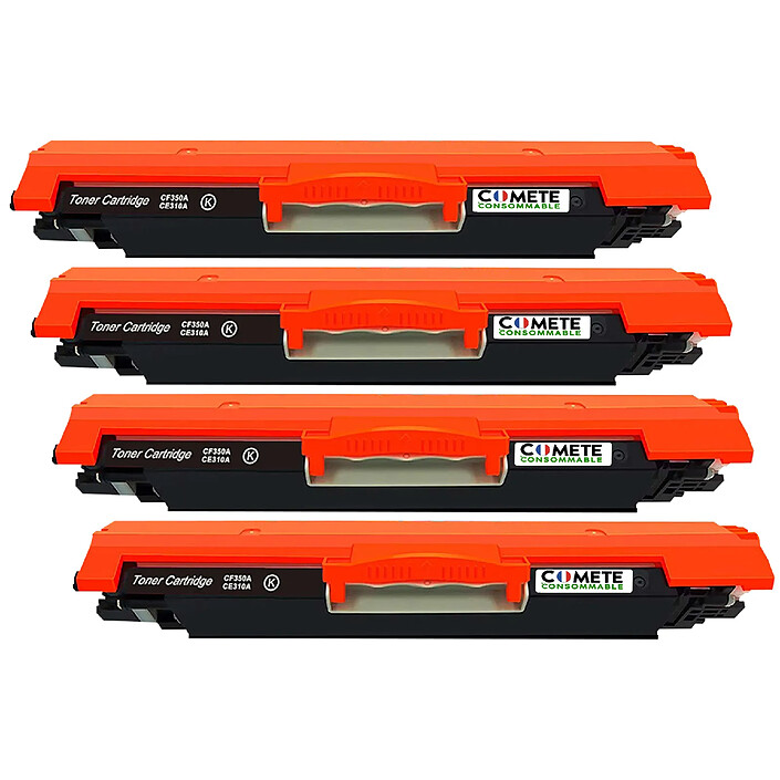 COMETE - 126A - 4 Toners compatibles pour HP 126A CE310A/CF350A - 4 Noir - Marque Française