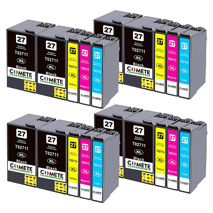 COMETE - Marque Française - 27XL - 20 Cartouches 27XL compatibles avec Epson 27 XL T2711 T2712 T2713 T2714 T2715