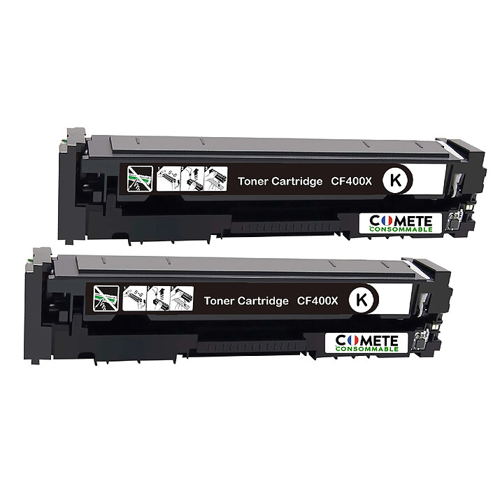 COMETE - 201X - 2 Toners compatibles pour HP 201 CF400X - 2 Noir - Marque Française