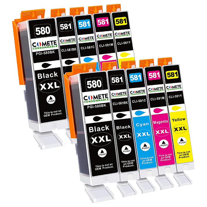 COMETE - Marque Française - 580XL 581XL - 10 Cartouches Compatibles 580XL 581XL pour Canon PIXMA