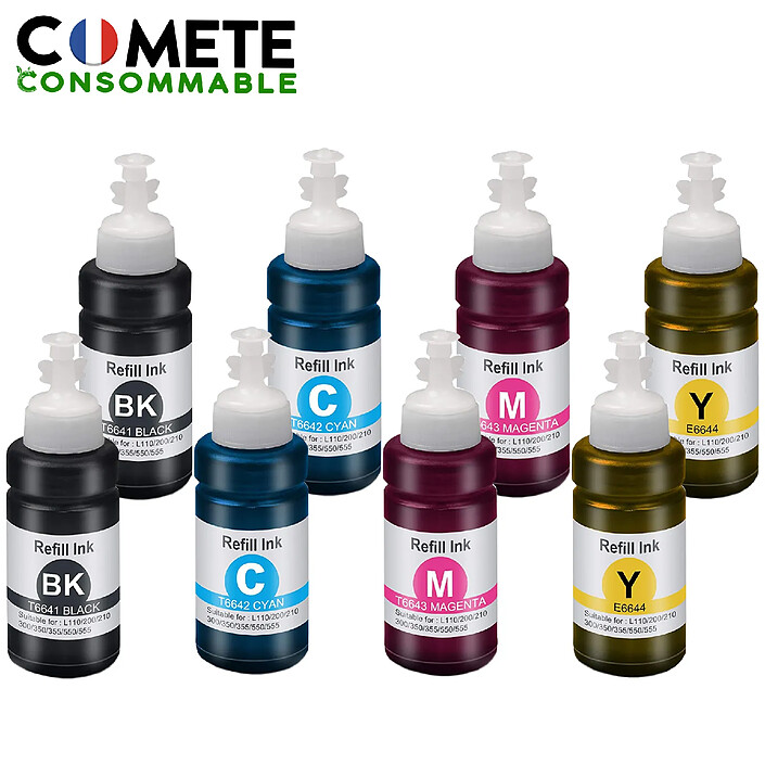 COMETE - 664 - 8 Recharges 664 compatibles avec Epson ECOTANK T6641XL T6642XL T6643XL T6644XL