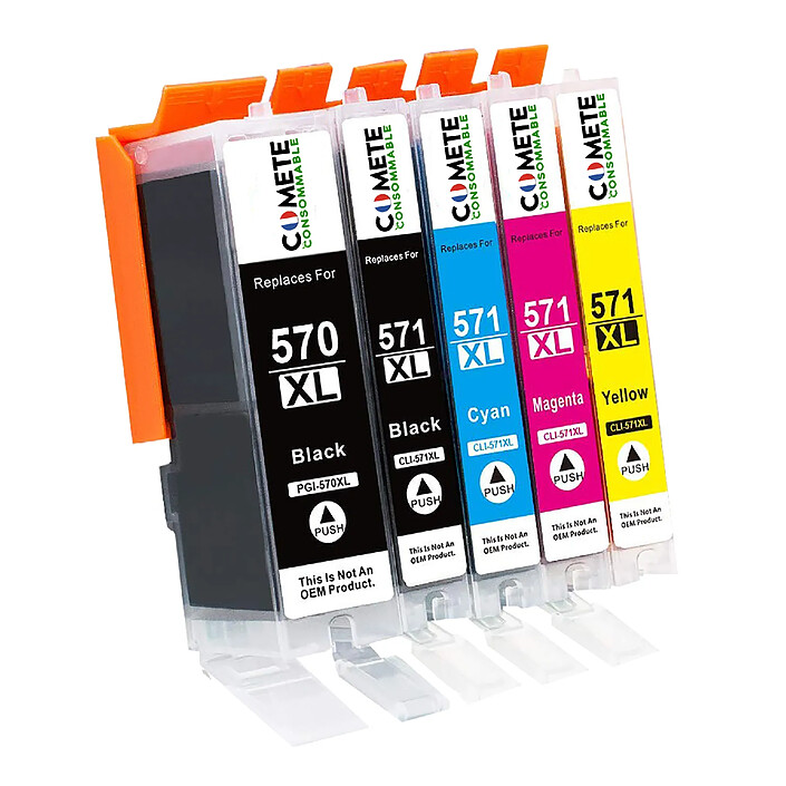 COMETE - Marque française - 570XL 571XL - 5 Cartouches Compatibles 570 XL 571 XL pour imprimantes Canon PIXMA