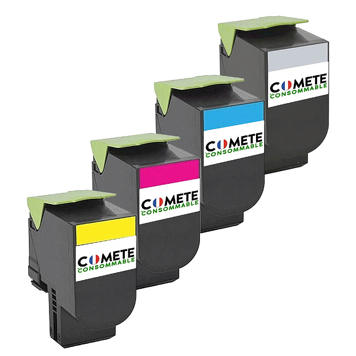 COMETE - 802 - 4 Toners compatibles LEXMARK 802 - 1 Noir + 1 Cyan + 1 Magenta + 1 Jaune - Marque Française