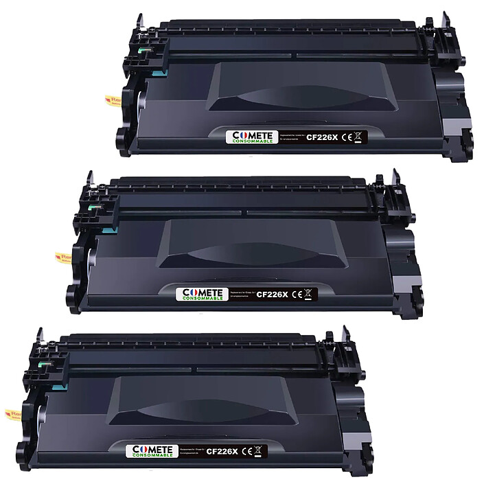 COMETE - 26A - 3 Toners compatibles pour HP 26A CF226X - 3 Noir - Marque Française